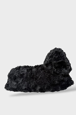 Kadın Sevimli Kedi Figürlü Peluş Panduf SİYAH