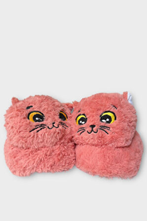 Kadın Sevimli Kedi Figürlü Peluş Panduf PUDRA