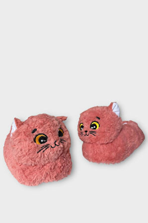 Kadın Sevimli Kedi Figürlü Peluş Panduf PUDRA