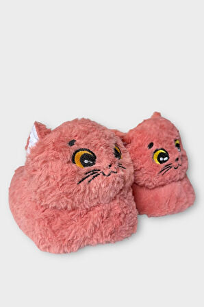 Kadın Sevimli Kedi Figürlü Peluş Panduf PUDRA