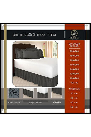 Gri Renk Büzgülü Baza Eteği Ve Fırfırlı Yastık Kılıfı
