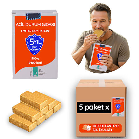 Acil Durum ve Deprem Gıdası, Afet Beslenme Paketi , Hayat Kurtaran Beslenme,5 Yıl Raf Ömrü, (1 KOLİ)  (10 Paket x 500 gr )