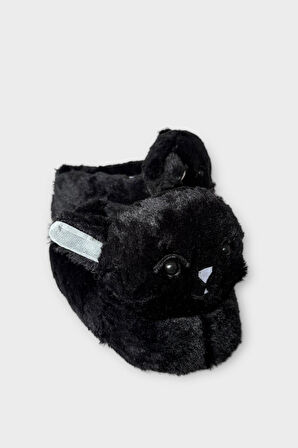 Kadın Sevimli Kedi Figürlü Peluş Panduf SİYAH