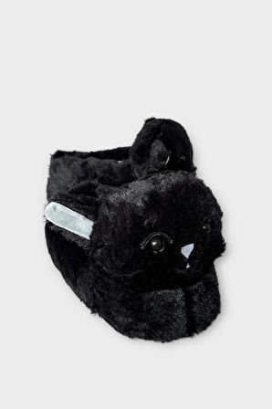 Kadın Sevimli Kedi Figürlü Peluş Panduf SİYAH