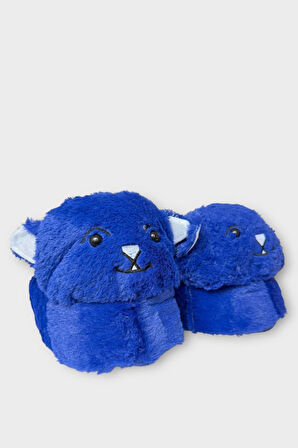 Kadın Sevimli Kedi Figürlü Peluş Panduf MAVİ