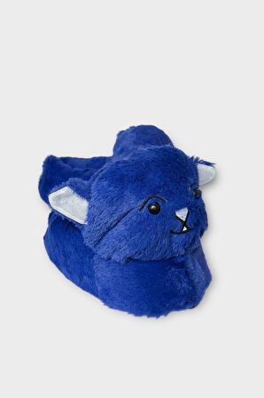 Kadın Sevimli Kedi Figürlü Peluş Panduf MAVİ