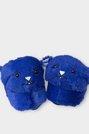 Kadın Sevimli Kedi Figürlü Peluş Panduf MAVİ