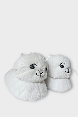 Kadın Sevimli Kedi Figürlü Peluş Panduf BEYAZ