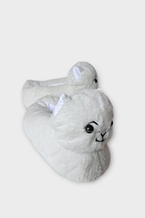 Kadın Sevimli Kedi Figürlü Peluş Panduf BEYAZ