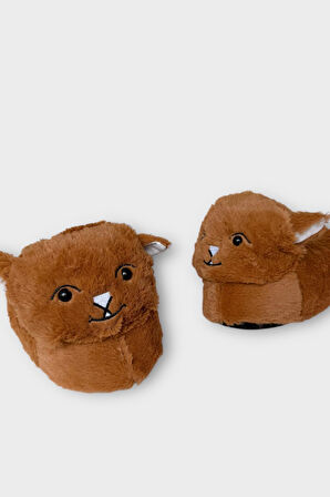 Kadın Sevimli Kedi Figürlü Peluş Panduf TABA