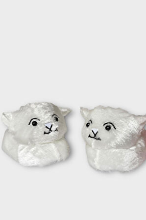 Kadın Sevimli Kedi Figürlü Peluş Panduf GRİ