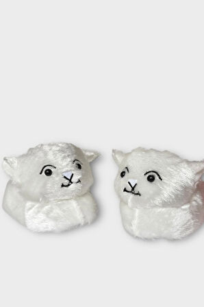 Kadın Sevimli Kedi Figürlü Peluş Panduf GRİ