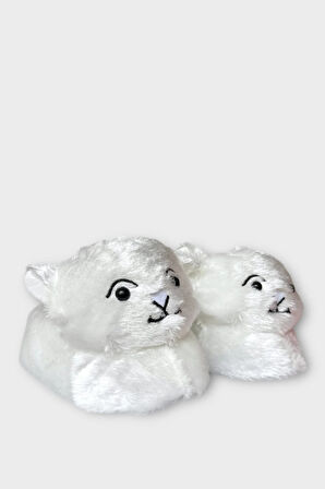 Kadın Sevimli Kedi Figürlü Peluş Panduf GRİ