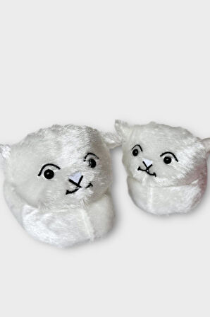 Kadın Sevimli Kedi Figürlü Peluş Panduf GRİ