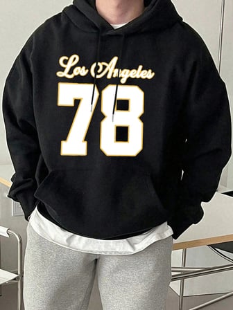 Los Angeles Numarası 78 Baskı Erkekler Sonbahar Hoody Yumuşak Cep Tişörtü Rahat Polar Eşofman