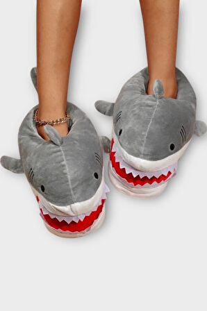 Kadın Köpek Balığı Figürlü Panduf GRİ