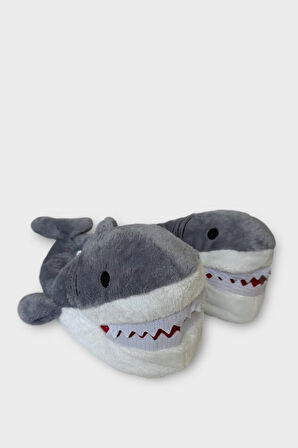 Kadın Köpek Balığı Figürlü Panduf GRİ