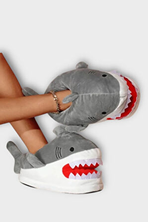 Kadın Köpek Balığı Figürlü Panduf GRİ