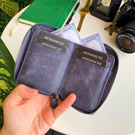 Modica Porto - Hakiki Deri Fermuarlı Unisex Kartlık Cüzdan