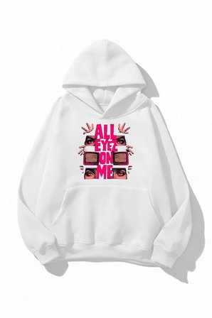 Unisex Yumuşak Dokulu All Eyez Me Baskılı Tasarım Oversize 3 İplik Hoodie Sweatshirt