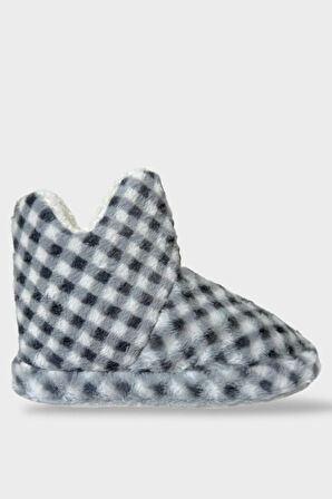 Kadın Piti Kareli Ev Botu Panduf SİYAH