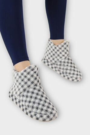 Kadın Piti Kareli Ev Botu Panduf SİYAH