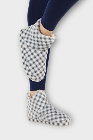 Kadın Piti Kareli Ev Botu Panduf SİYAH