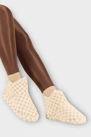 Kadın Piti Kareli Ev Botu Panduf BEJ