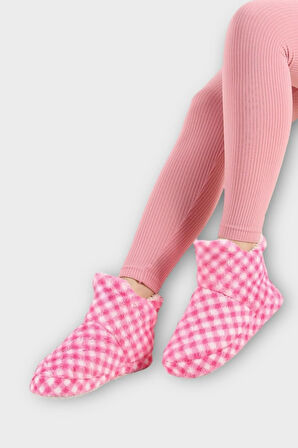 Kadın Piti Kareli Ev Botu Panduf PEMBE