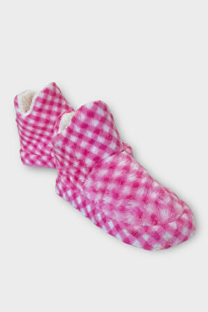 Kadın Piti Kareli Ev Botu Panduf PEMBE