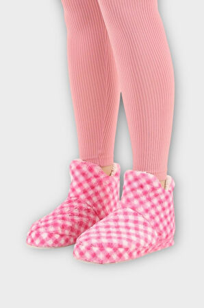 Kadın Piti Kareli Ev Botu Panduf PEMBE