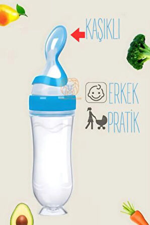 ModaCar Kaşıklı Mama Silikon Biberon ERKEK Bebek Besleyici