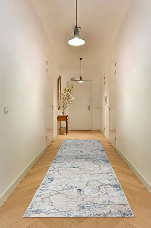 Silvia Vl Makinede Yıkanabilir Dayanıklı Kaymaz Taban Antialerjik Halı Mavi-Bej-Gri