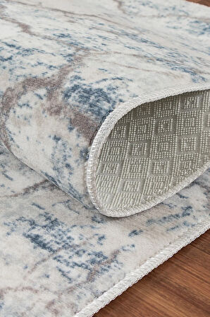 Silvia Vl Makinede Yıkanabilir Dayanıklı Kaymaz Taban Antialerjik Halı Mavi-Bej-Gri