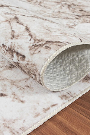 Silvia Vl Makinede Yıkanabilir Dayanıklı Kaymaz Taban Antialerjik Halı Kahve-Bej-Krem