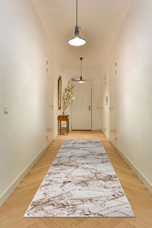 Silvia Vl Makinede Yıkanabilir Dayanıklı Kaymaz Taban Antialerjik Halı Kahve-Bej-Krem