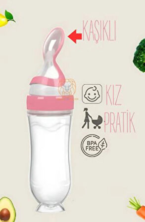 Transformacion Kaşıklı Mama Silikon Biberon KIZ Bebek Besleyici