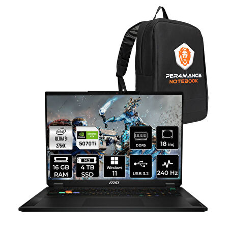MSI Stealth 18 HX AI Ultra 9 275HX 16GB 4TB SSD RTX5070TI/12GB 140W 18'' WQXGA W11P Gaming Laptop
