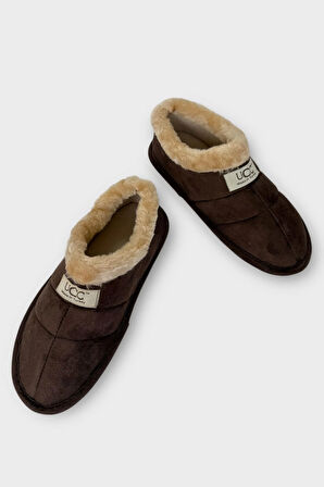 Unisex İçi Yünlü Kışlık Ev Ayakkabısı Panduf KAHVERENGİ