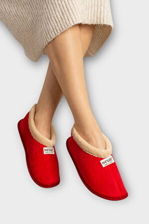 Unisex İçi Yünlü Kışlık Ev Ayakkabısı Panduf KIRMIZI