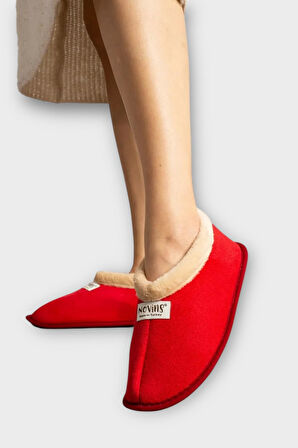 Unisex İçi Yünlü Kışlık Ev Ayakkabısı Panduf KIRMIZI