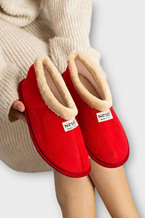 Unisex İçi Yünlü Kışlık Ev Ayakkabısı Panduf KIRMIZI