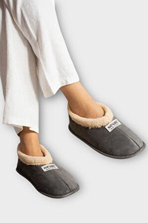 Unisex İçi Yünlü Kışlık Ev Ayakkabısı Panduf FÜME