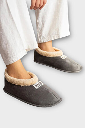 Unisex İçi Yünlü Kışlık Ev Ayakkabısı Panduf FÜME