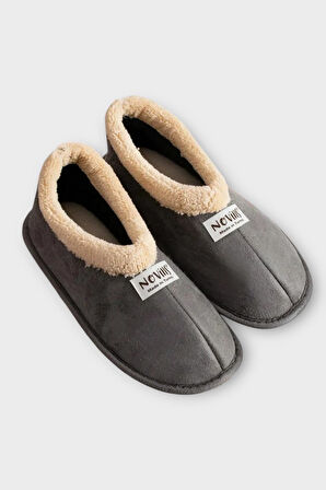 Unisex İçi Yünlü Kışlık Ev Ayakkabısı Panduf FÜME