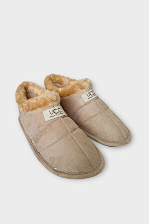 Unisex İçi Yünlü Kışlık Ev Ayakkabısı Panduf BEJ