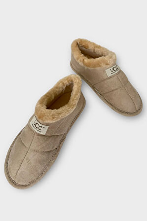 Unisex İçi Yünlü Kışlık Ev Ayakkabısı Panduf BEJ