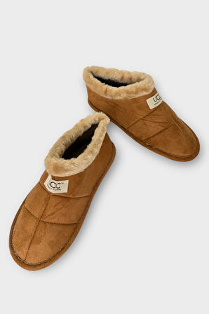 Unisex İçi Yünlü Kışlık Ev Ayakkabısı Panduf TABA