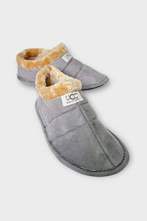 Unisex İçi Yünlü Kışlık Ev Ayakkabısı Panduf GRİ