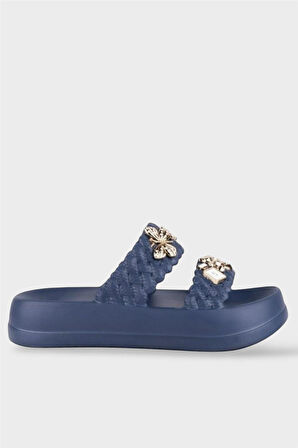 Kadın Taşlı Şık Rahat Konforlu Günlük Terlik LACİVERT